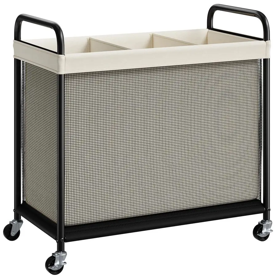 

Laundry Hamper 3 Section, 120L Rolling Laundry Sorter with Removable Liner Bag, Laundry Basket with Wheels, Steel Frame with Met