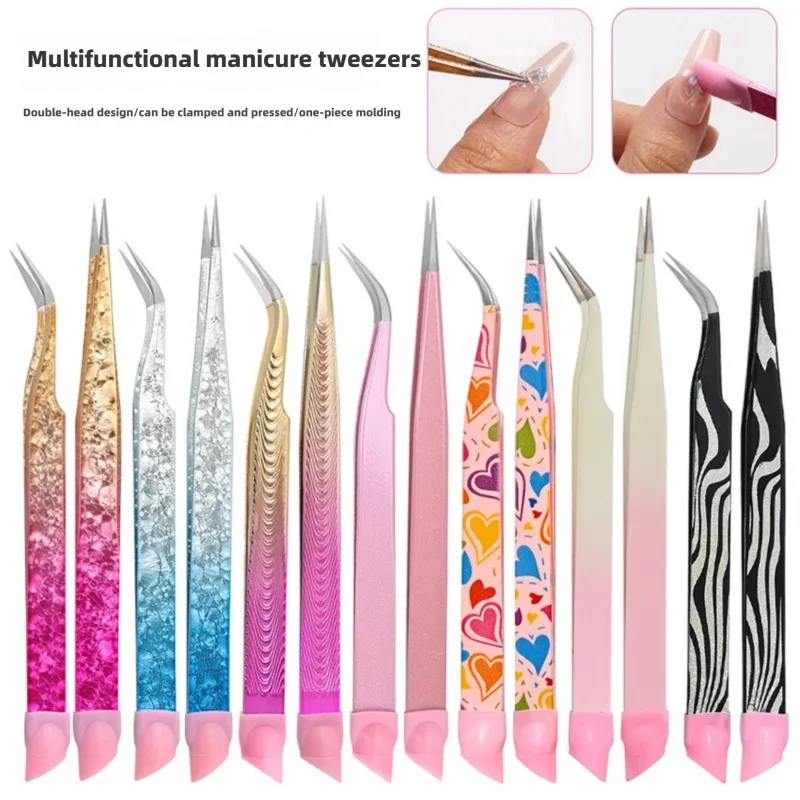 1/2Pcs Manicure Double-Ended Tweezers Silicone Japanese Manicure Tools for Eyelash Extensions & Makeup Tools Nail Art Decals