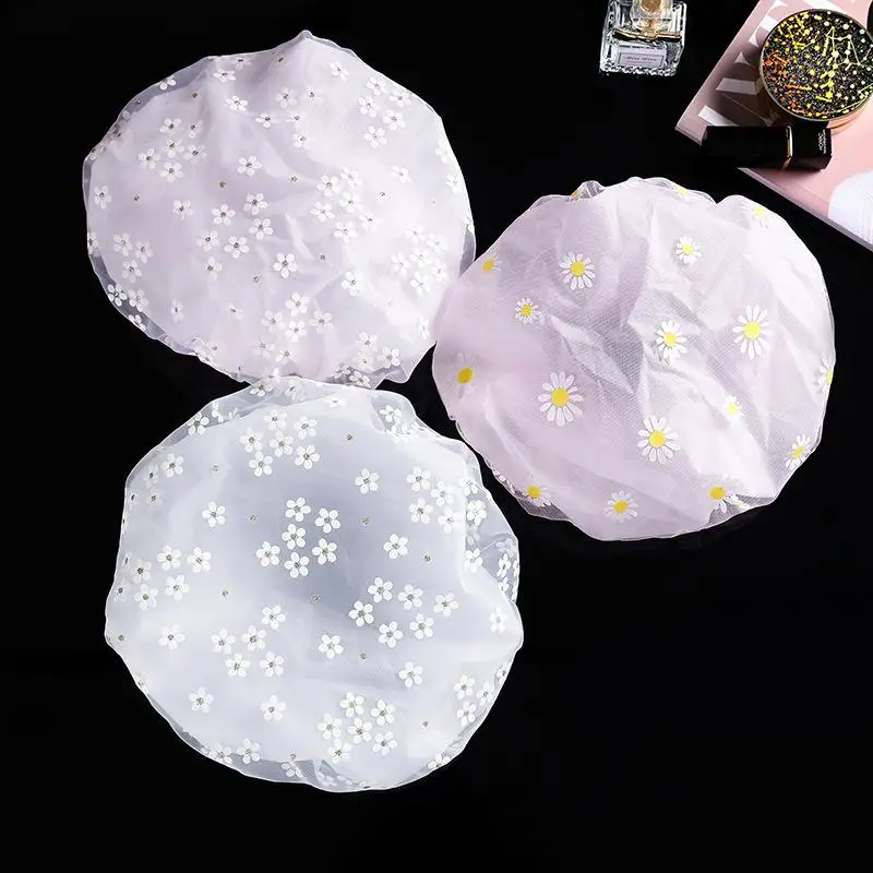 Double Layer Shower Cap Cute Cartoon Printed Waterproof Bath Cap Bath Hat Hair Cover Reusable For Women Bathroom Shower Use