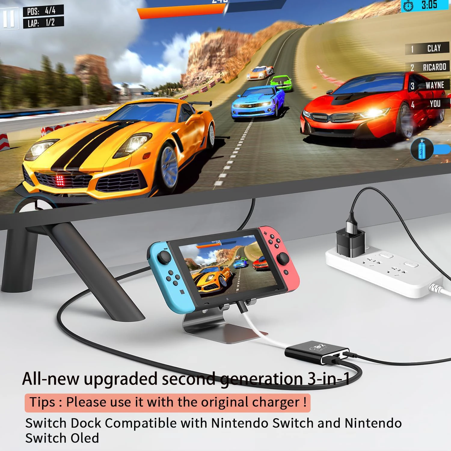 Switch 2 Dock,TV Docking Station for Switch OLED/Steam Deck,HDMI 2.0 4K@60HZ Portable with PD 100W Charging,USB 3.0 Port（3 in1）