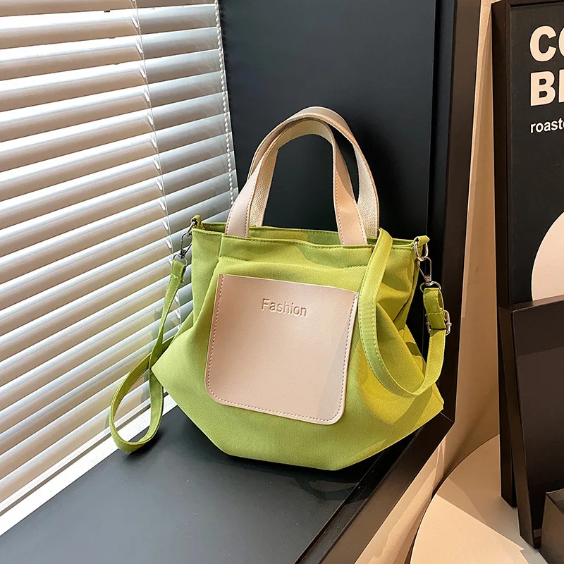 

​​2025 New Womens Casual Canvas Tote Bag Color Block Large Capacity Shoulder Bag Stylish Student Book Bag Fashionable Carryall​