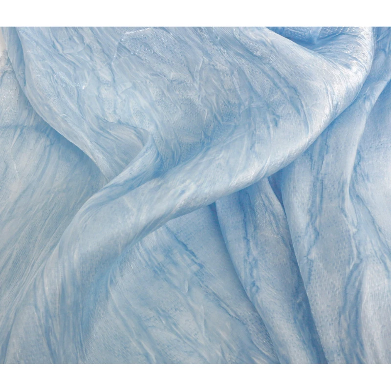 Blue and White Double-sided Tie Dye Fish Scale Silk Fabric Pressure Folded Stir Fried Suspender Skirt Clothing Designer Fabric