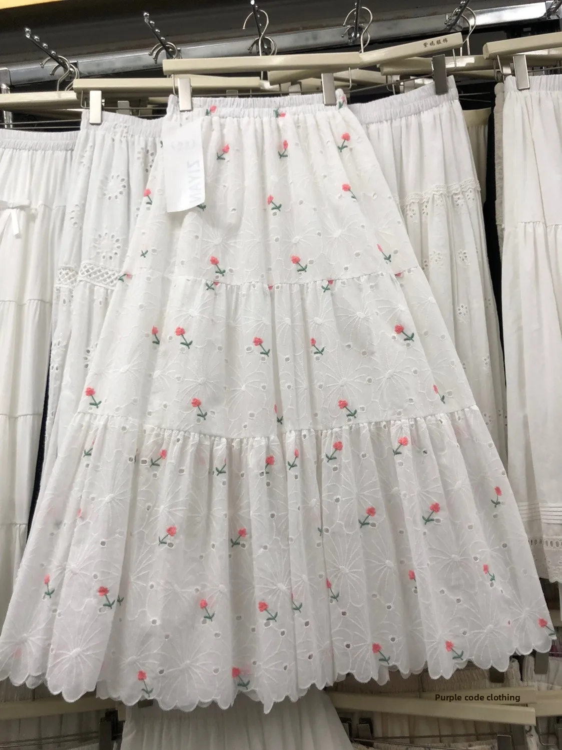 

e Embroidered Hollow out Skirt Sweet Floral A-Line Slimming Mid-Length Women's Spring Summer Faion Skirt