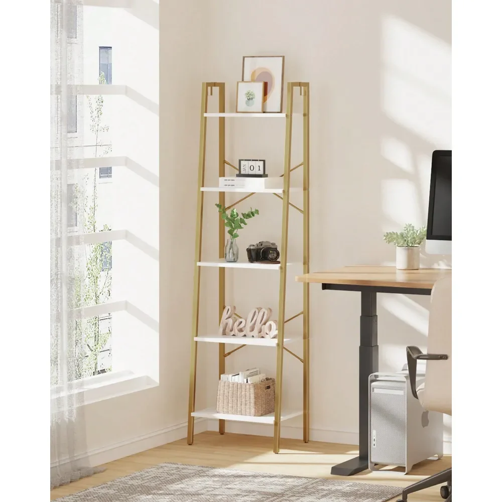 

4-5-ярусная лестничная полка-стеллаж, книжный шкаф, отдельно стоящая угловая полка для хранения с 2 крючками для дома, офиса, гостиной, кухни