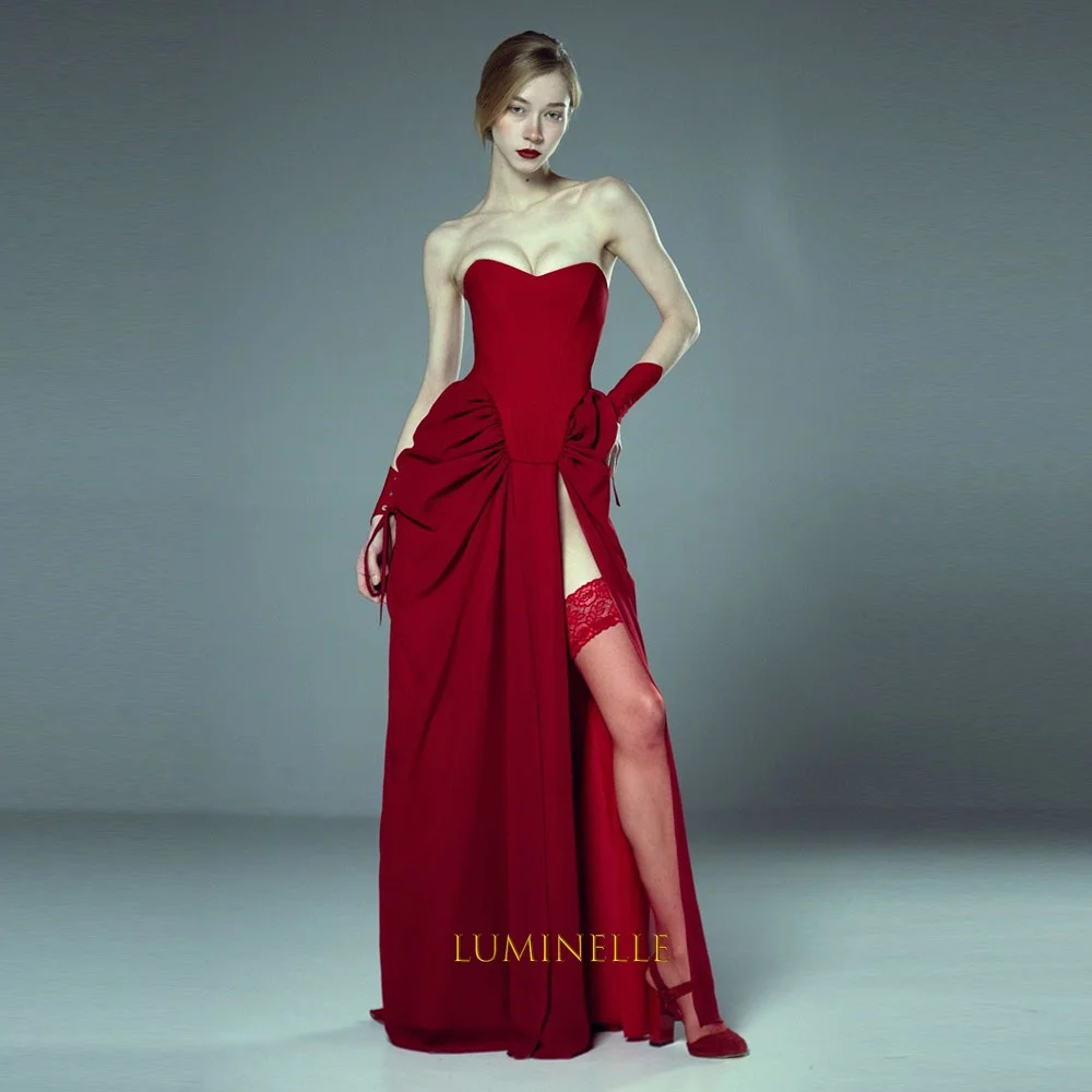 Burgundy Chiffon Evening Dresses 2-Pieces Side Slit Свадебное Платье Sweetheart A-Line Floor Length Formal Prom Dress For Women