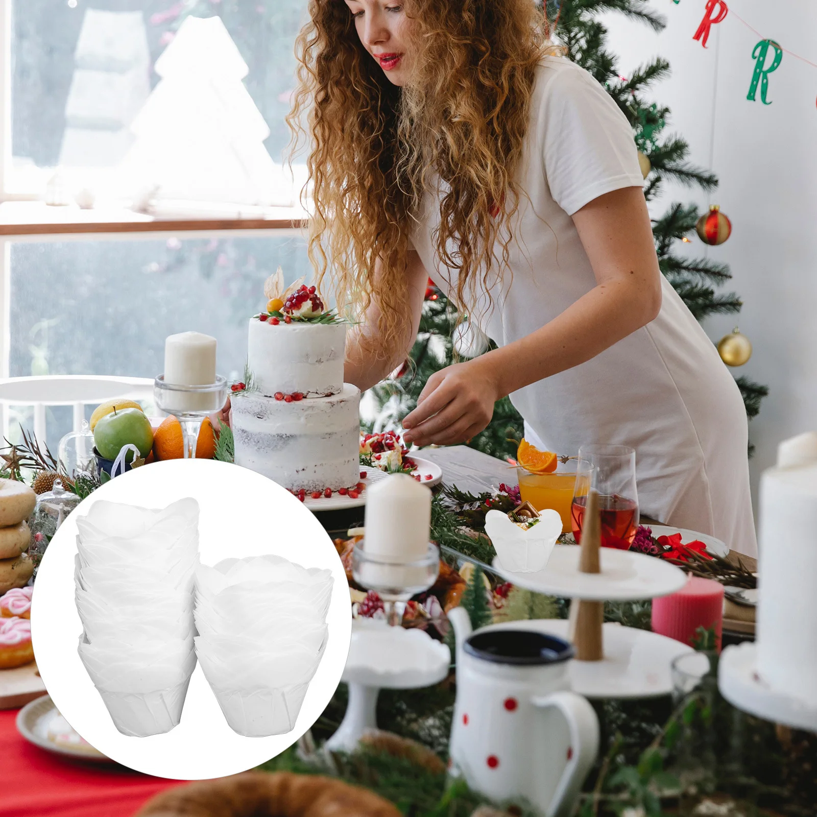 100 قطعة متوسطة الحجم مقاومة للدهون لوتس كب كيك بطانات أكواب الخبز القابل للتصرف أصحاب الكعك أغلفة الخبز للمخابز #6