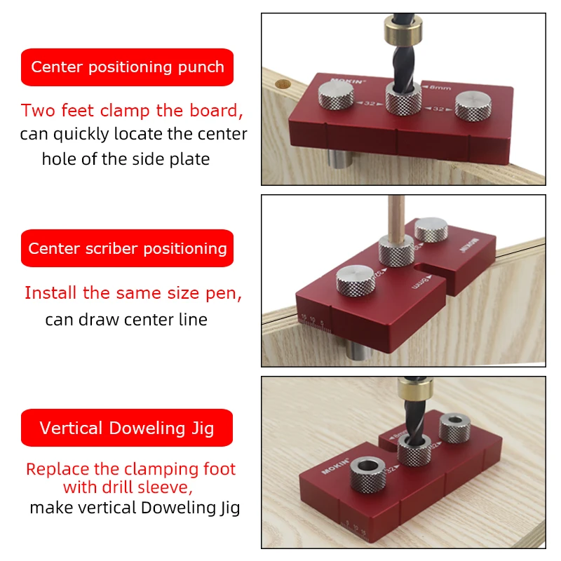 Dřevoobráběcí 3 v 1 doweling přímočarou souprava kapsa díra přímočarou svislý vrtačka vodicí pro skříň nábytek lokátor děrovač spojování DIY nářadí