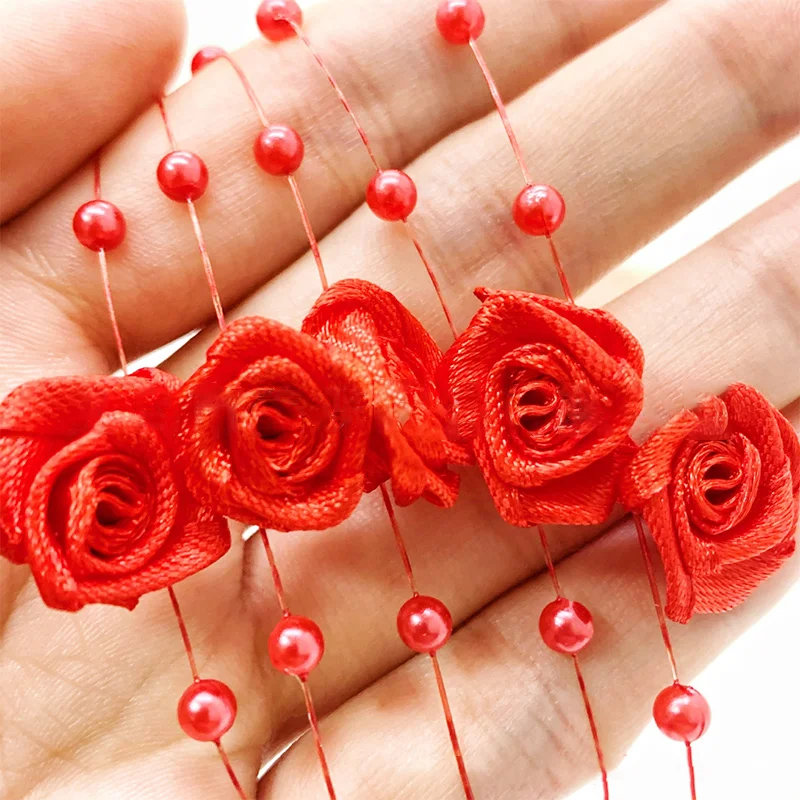 5M/Roll 4mm Rose Artificial Pearl String Beads Garland Faux Pearls Beads Rose String For DIY Vases Filler Wedding Party Decor