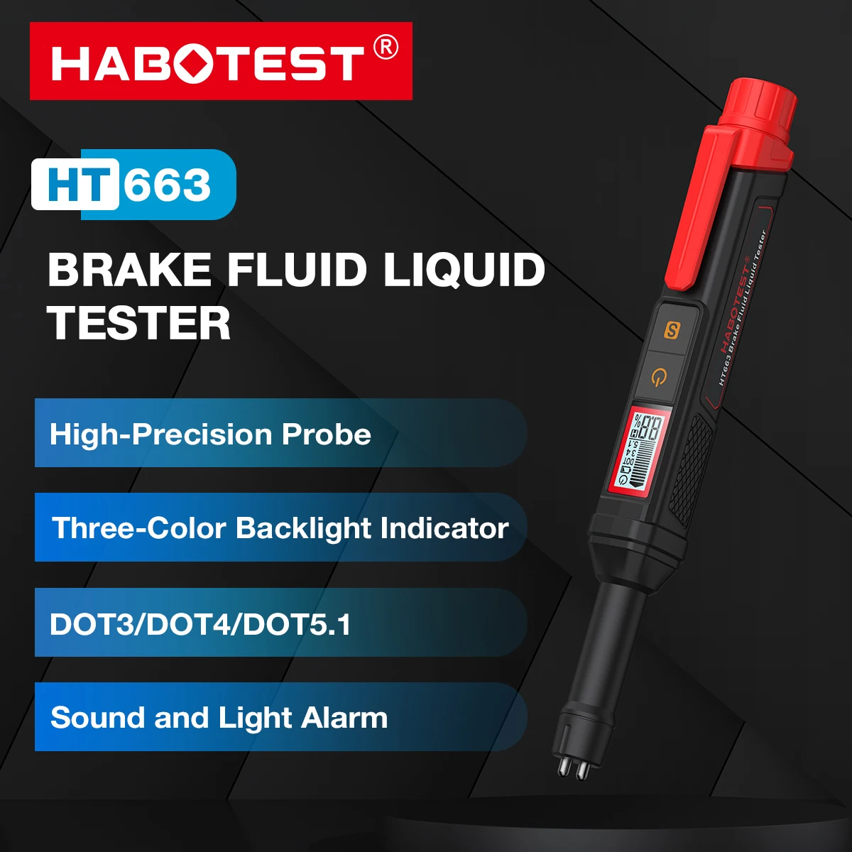 3-Farben-Hintergrundbeleuchtung Tragbarer Digitaler Bremsflüssigkeitstester Präziser Auto-Bremsöltester mit Ton- und Lichtalarm DOT3 DOT4 DOT5.1 – Detail 17