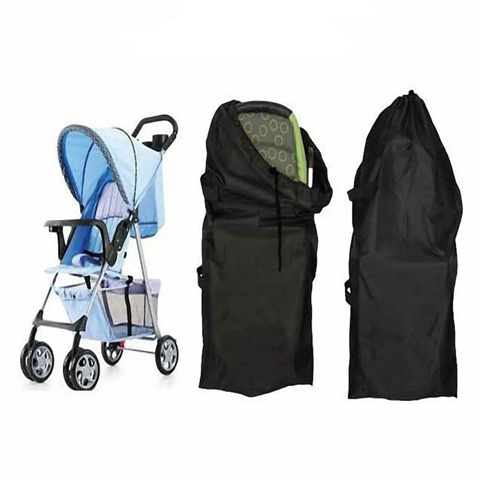 Large Capacity Baby Stroller Storage Bag with Hand Strap Waterproof Oxford Cloth Black Dust Cover Organizer for Travel