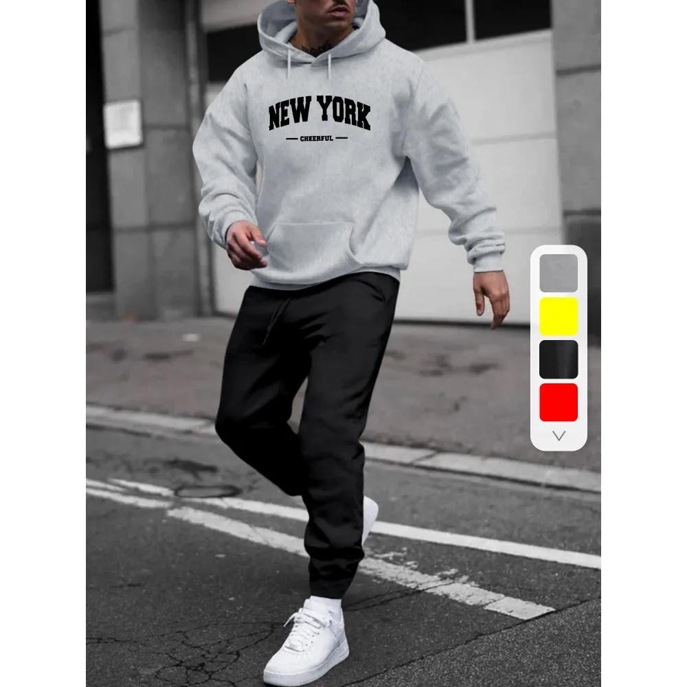 

Men's 2Pcs Outfits Casual Hooded Sweatshirt Kangaroo Pocket & Drawstring Sweatpants Joggers Set For Winter Fall Men's Clothing