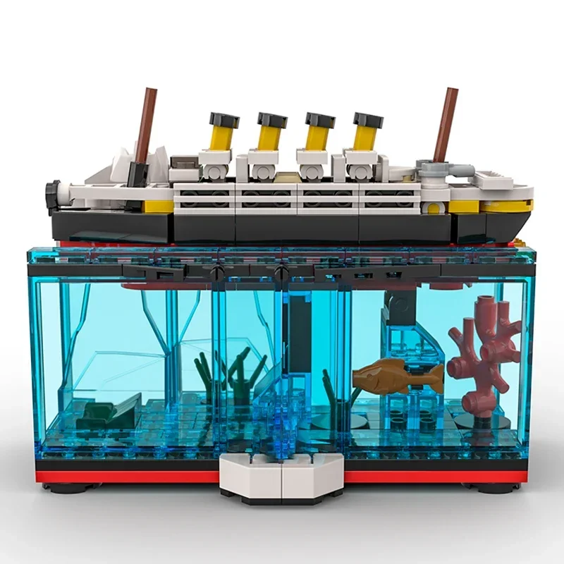 Boat Model MOC Building Bricks Scene Giant Cargo Ship Sinking Modular Technology Gifts Holiday Assemble Children Toys Suit