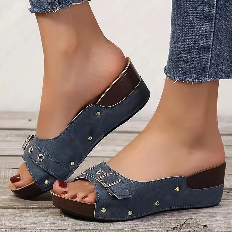 Women Sandals 2023 Fashion Heels Shoes For Women Summer Sandals Slip On Wedges Zapatos Mujer Outdoor Slippers Platform Sandals