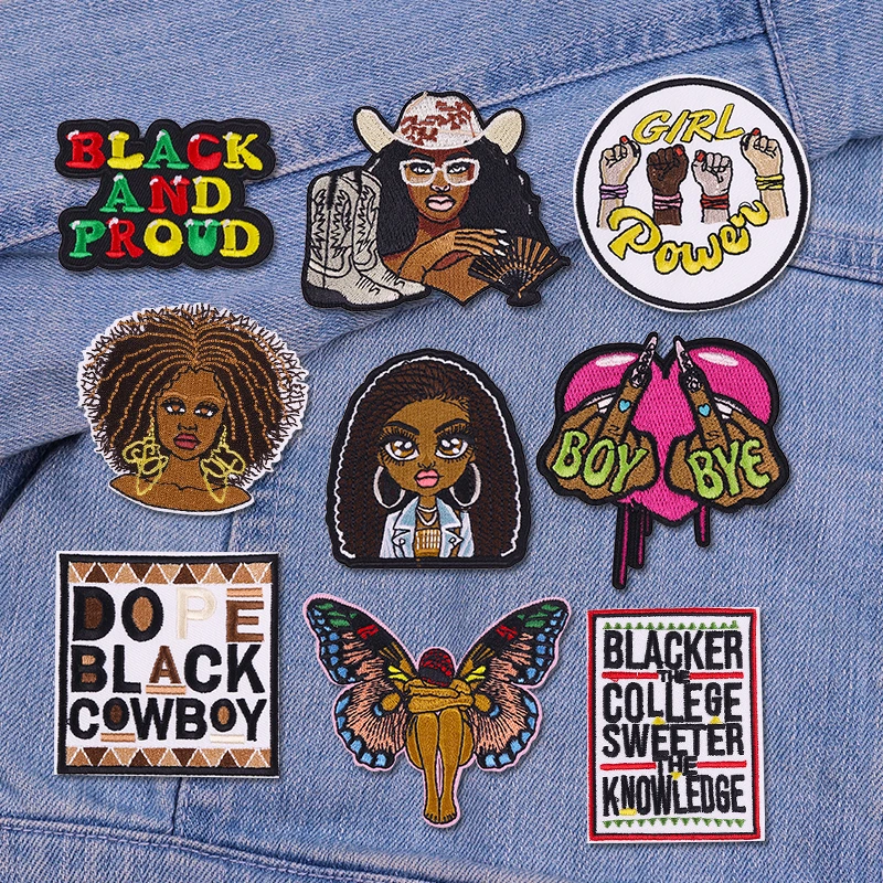 2026 NEUER Black Girl Power Aufnäher, Dope Black Cowboy Bestickte Patches, DIY Bügelaufnäher für Kleidung, Hüte, Jacken, Näh-Abzeichen