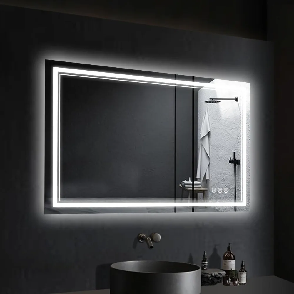 

40" X 32" Bathroom Mirror, Anti-Fog Shatter-Proof & Dimmable, Front Lit and Backlit, Lighted Vanity LED Bathroom Mirror