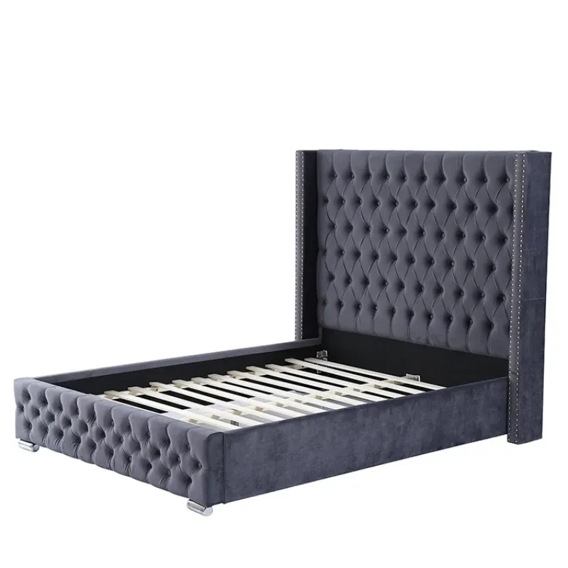 

Winged Rivet Design Large Size Double Bed Pull Buckle Design Light Luxury Fabric Bed