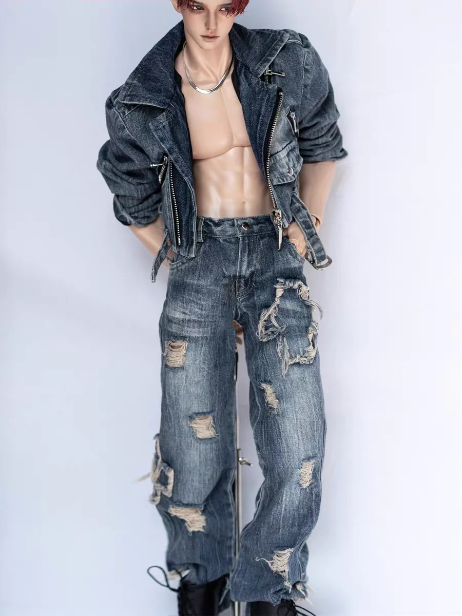 BJD doll clothes suitable for Uncle 70 ID75  77 size new washed denim jacket+denim pants two-piece set for men