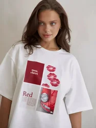 European American Hot Girl White 100% Cotton Short Sleeve T Shirt Women High Street Vintage Ins Aesthetic Clothes Korean Fashion