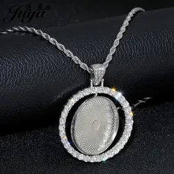 60cm Stainless Steel Chain + Rotatable Double Sided 25/30mm Blank Pendant Cabochon Base Tray For DIY Fashion Jewelry Necklaces