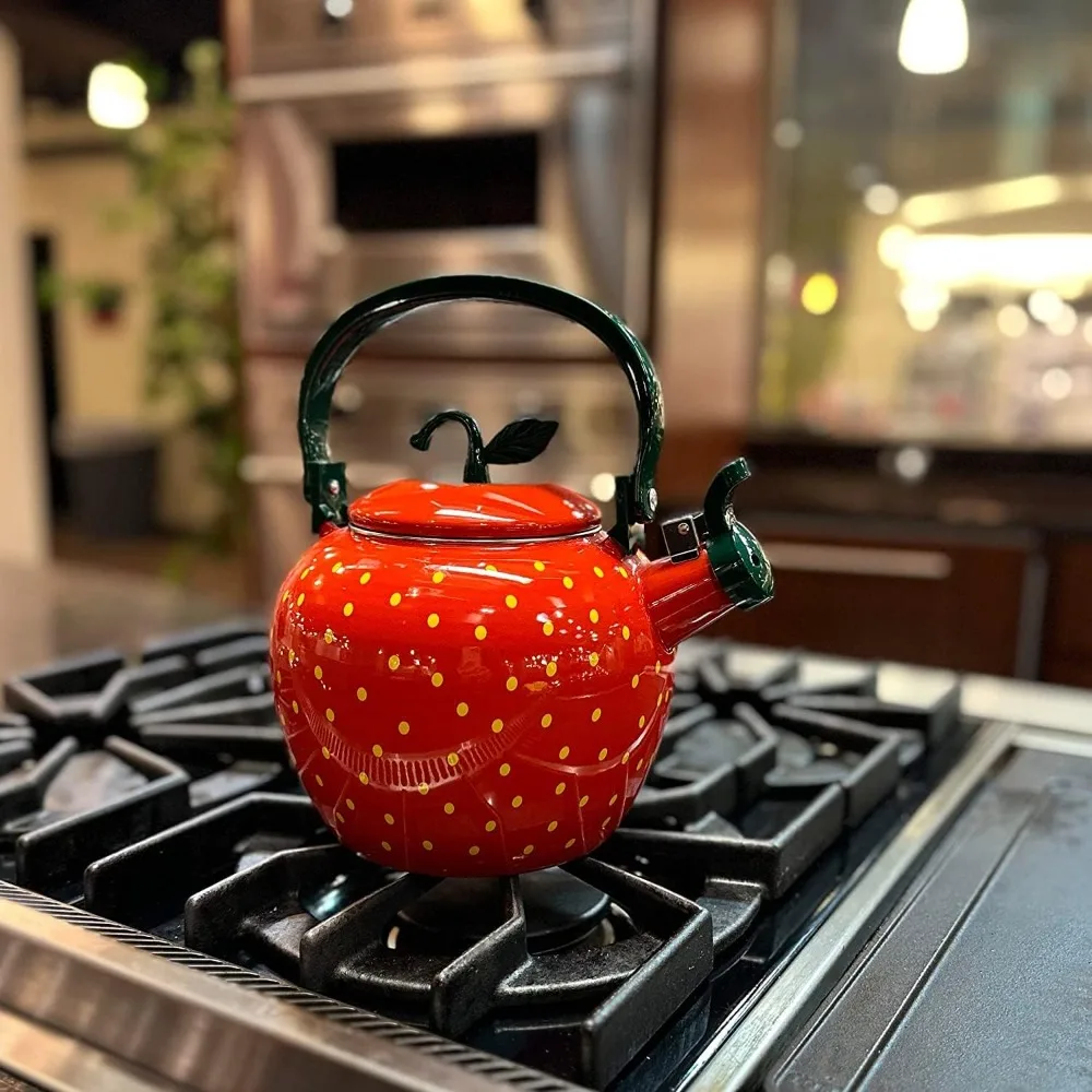

Tea Kettle for Stove Top Enamel on Steel Teakettle, Strawberry Design Teapot Water Kettle Cute Kitchen Accessories