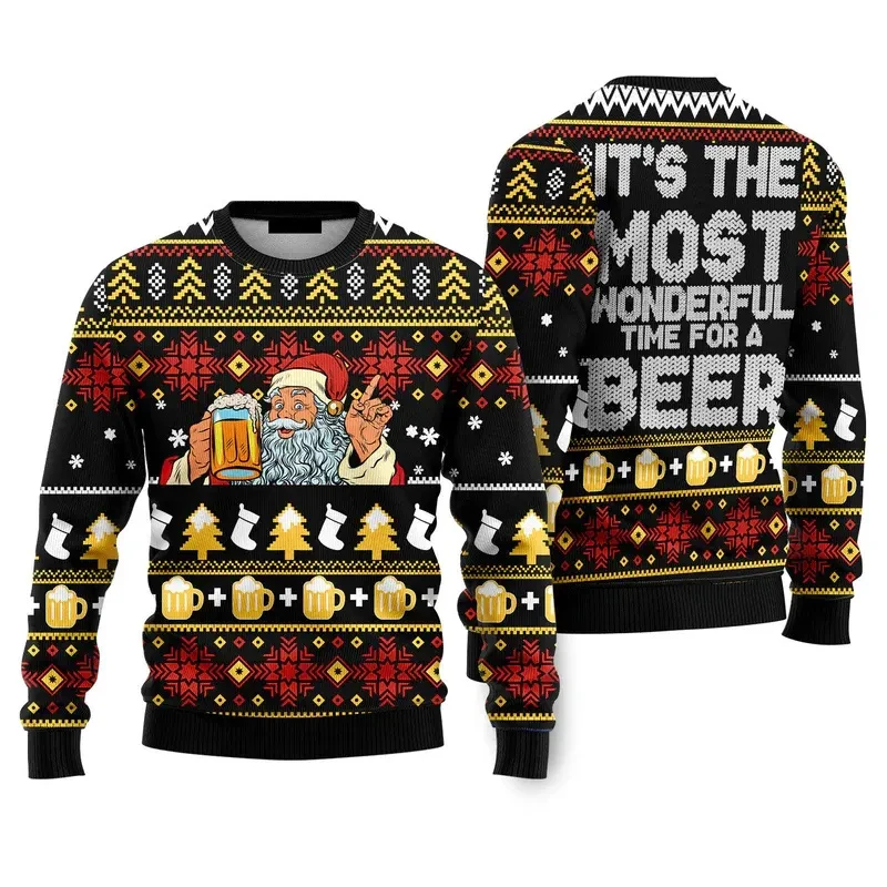 Mode père noël bière moche pull de noël pour hommes vêtements 2026 nouvel an à capuche Streetwear fête de vacances sweats
