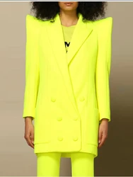 High Street neueste Mode 2024 Designer Jacke Frauen Peak starke Schulter Zweireiher lange Blazer Fluorescein