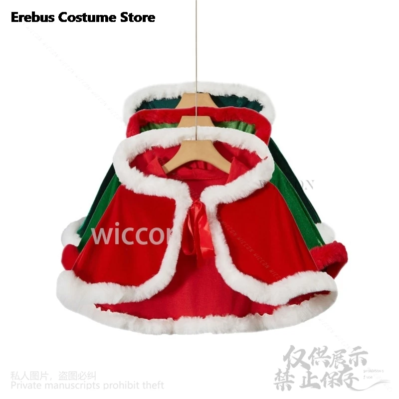 2024 Christmas Cosplay Anime Cape With Hood For Women Girls Color Fuzzy Trim Cloak Mrs Santa Claus Costume Lolita Customized