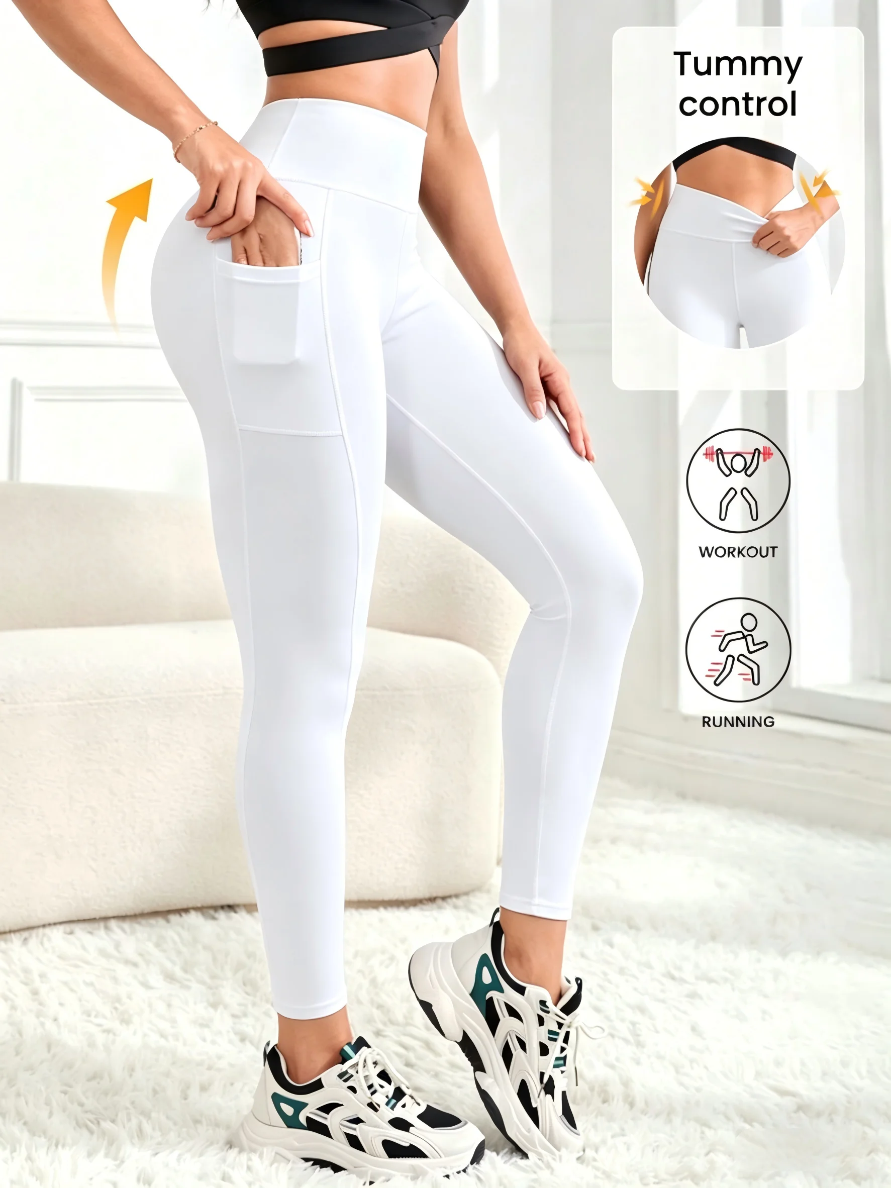 Squat Proof Yoga Pants with Side Pockets Women Non See Through High Waist Workout Leggings