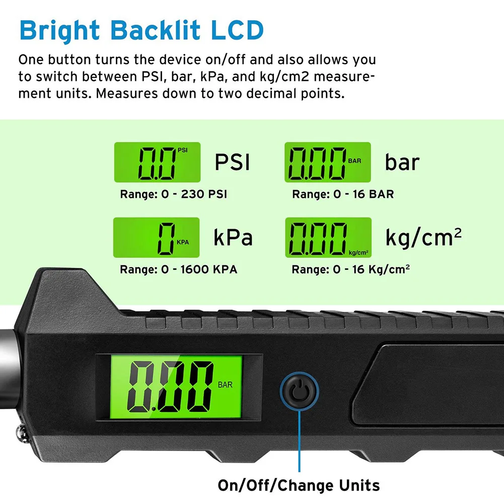 Digital Tire Pressure Gauge 230 PSI Dual Head Stainless Steel for Truck Car LCD Flashlight CSL2018