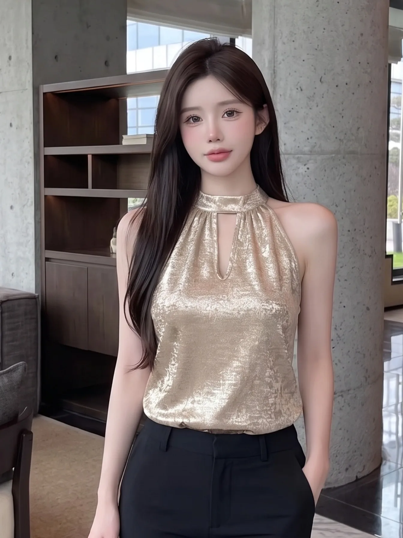 Fashionable Slimming Sexy Sleeveless Hollow out Neck Vest Versatile Casual Top for Young Women Short Length round Neck Design