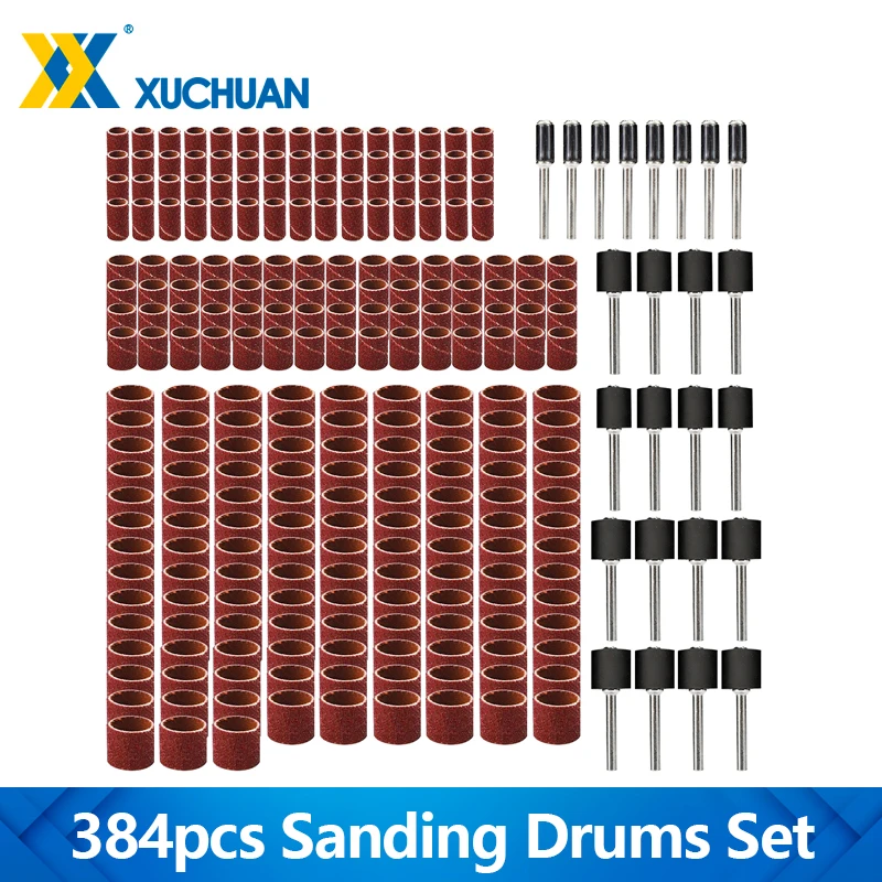 

384pcs Sanding Drums Set 80-600 Grit Sanding Bands Sleeves With 1/4 3/8 1/2 inch Mandrels For Dremel Rotary Tools Abrasive Tools
