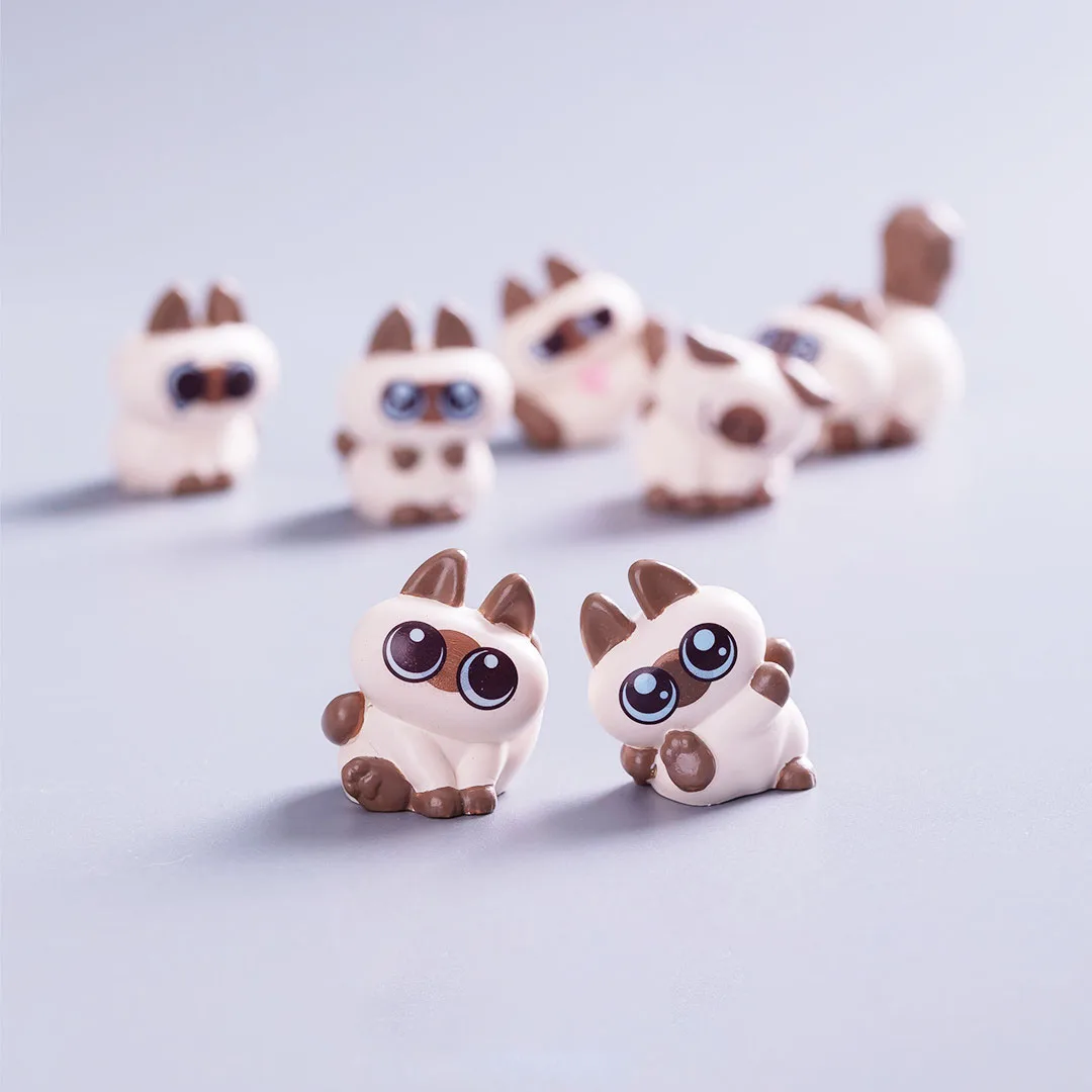 7pc Cute Cartoon Siamese Cat Animal Decoration Resin Craft Miniature Figure Tiny for Bonsai Fairy Garden Home Decor