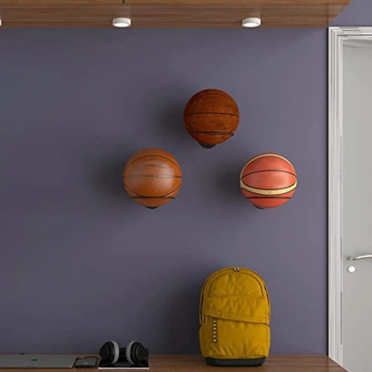 1 قطعة حامل عرض كرة رياضية مثبت على الحائط لكرة السلة وكرة القدم والكرة الطائرة ورف تخزين متين على الحائط