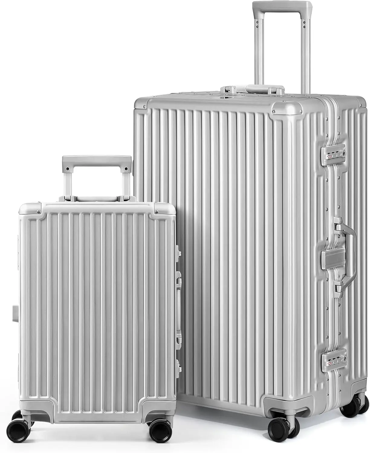 Luggage Sets 2 Piece Aluminum Frame Carry On And Checked Suitcase Pc Abs Hard Shell Tsa Lock No Zipper(Silver, 20/28)