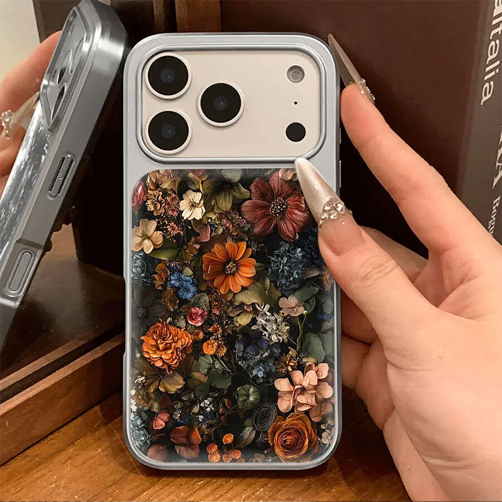 

Vintage Elegant Flower Electroplated Drop Glue Phone Case For iPhone 17Air 16 15 14 13 12 11 17 Pro Max 16 15 14 13 12 Pro Coque