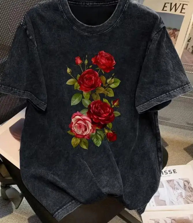 Unisex Oversized Vintage Washed Black T Shirt 90s Retro Cute Cheetah With Red Heart Sunglasses Graphic Tee Short Sleeve Sweet Cool Grunge Streetwear Casual Tops