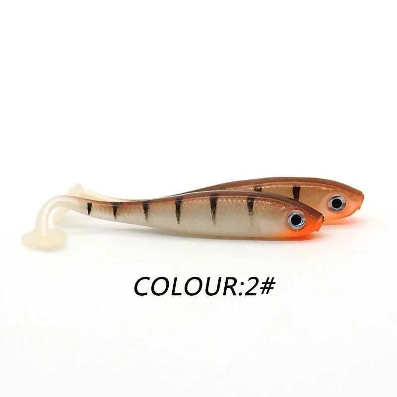 5PCS T-tail Rockvibe Soft Bait 7cm 2.1g Artificial Worm 3D Fish Eye Wobbler Bait for Jig Head Predator for Perch Fishing Lure