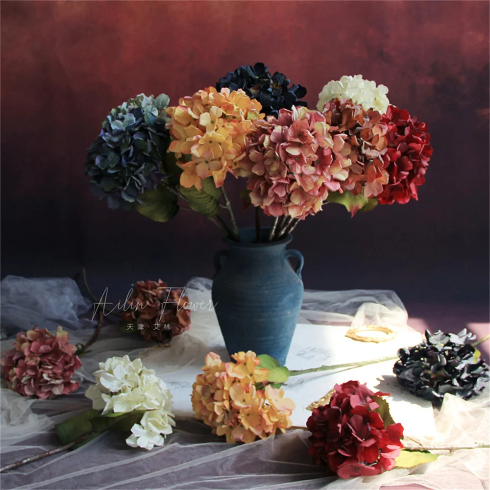 Silk Hydrangea Artificial Flowers Vase for Home Decoration Accessories Wedding Decorative Fake Plants Christmas Garland Material