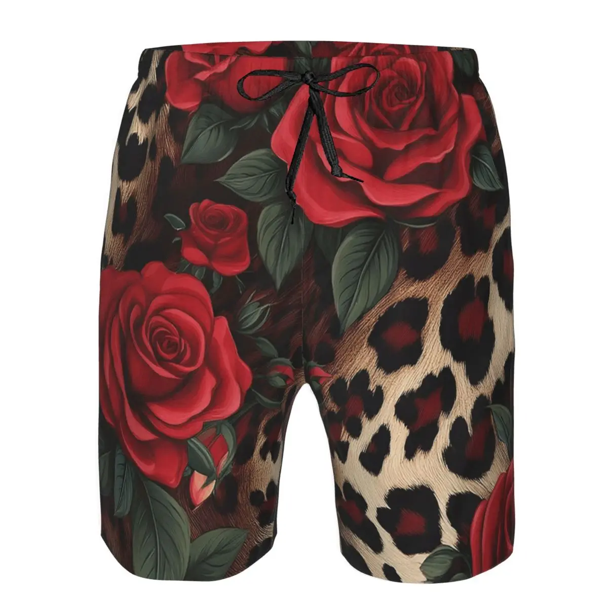 Rose Red Leopard Pattern Trunks Beach Board Shorts Casual Quick Dry Swim Summer Men Pants