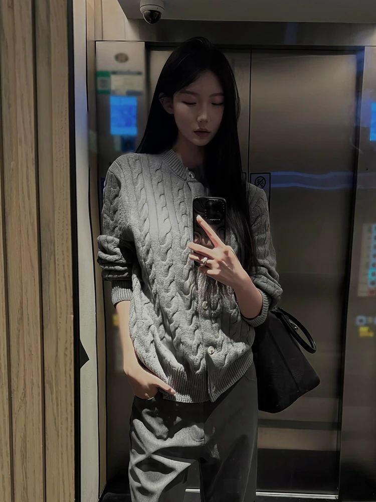 

Американский Sle легкий витой вязаный открытый кардиган, мужской свободный свитер с винтажным воротником, джет на осенний сезон