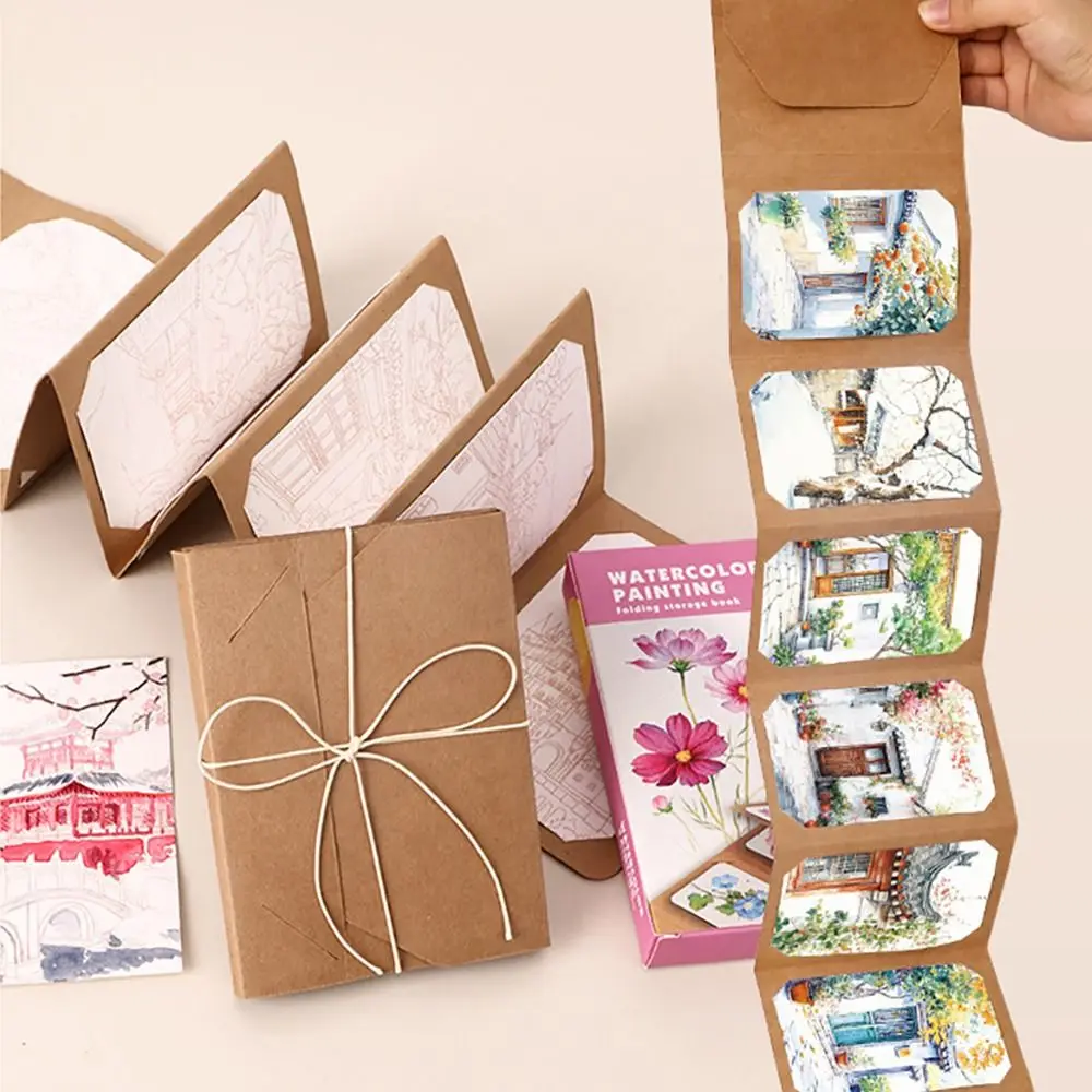 12-farbiges festes Pigment-Aquarell-Malbuch, Orgel, faltbar, dickes Malbuch mit Stift, Kraftpapier, faltbares Aufbewahrungsbuch