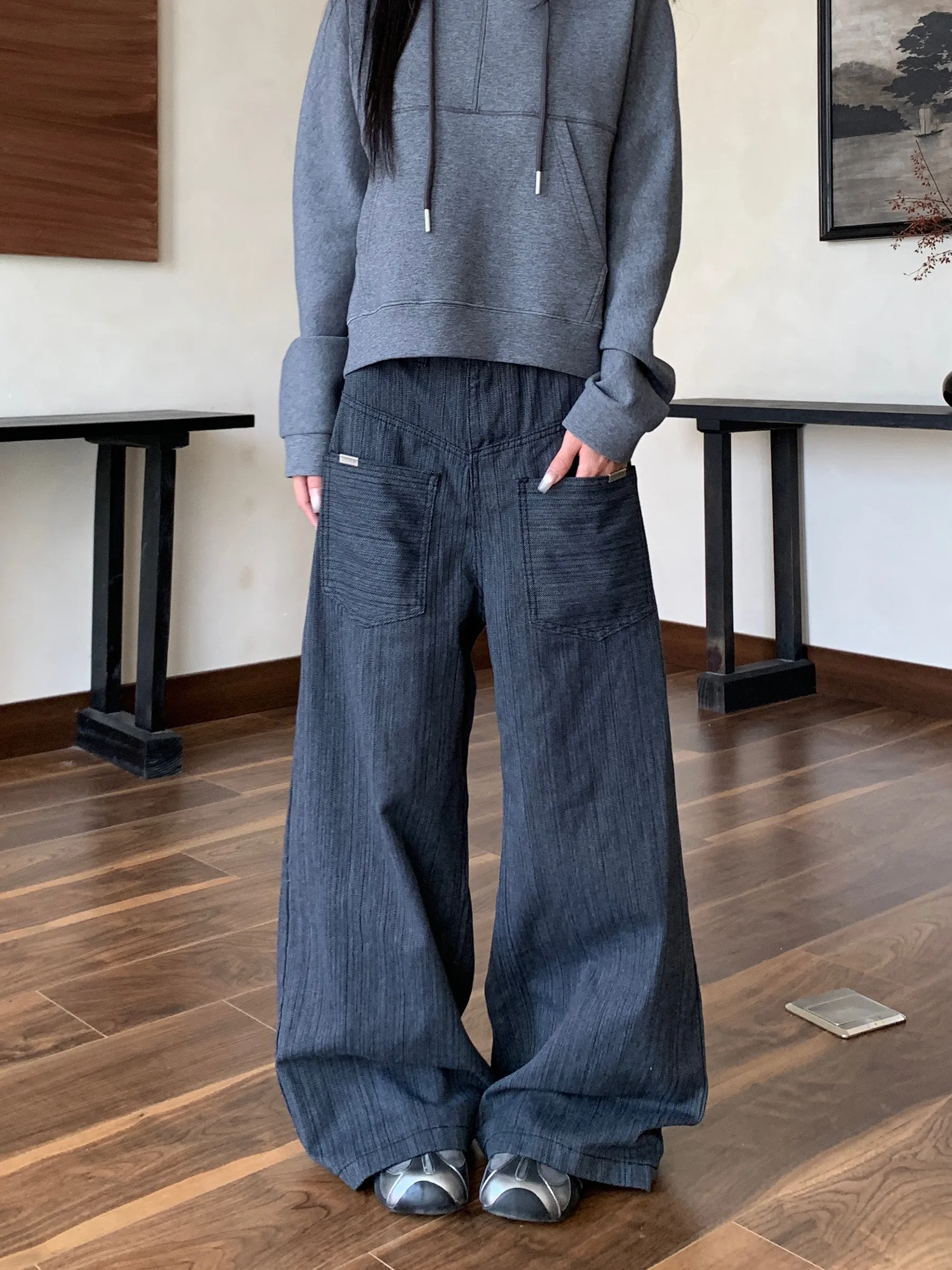 American High Street Retro Reversed Design Striped Jeans Loose Casual Long Trousers for Men And Women Trendy Commuter Pants
