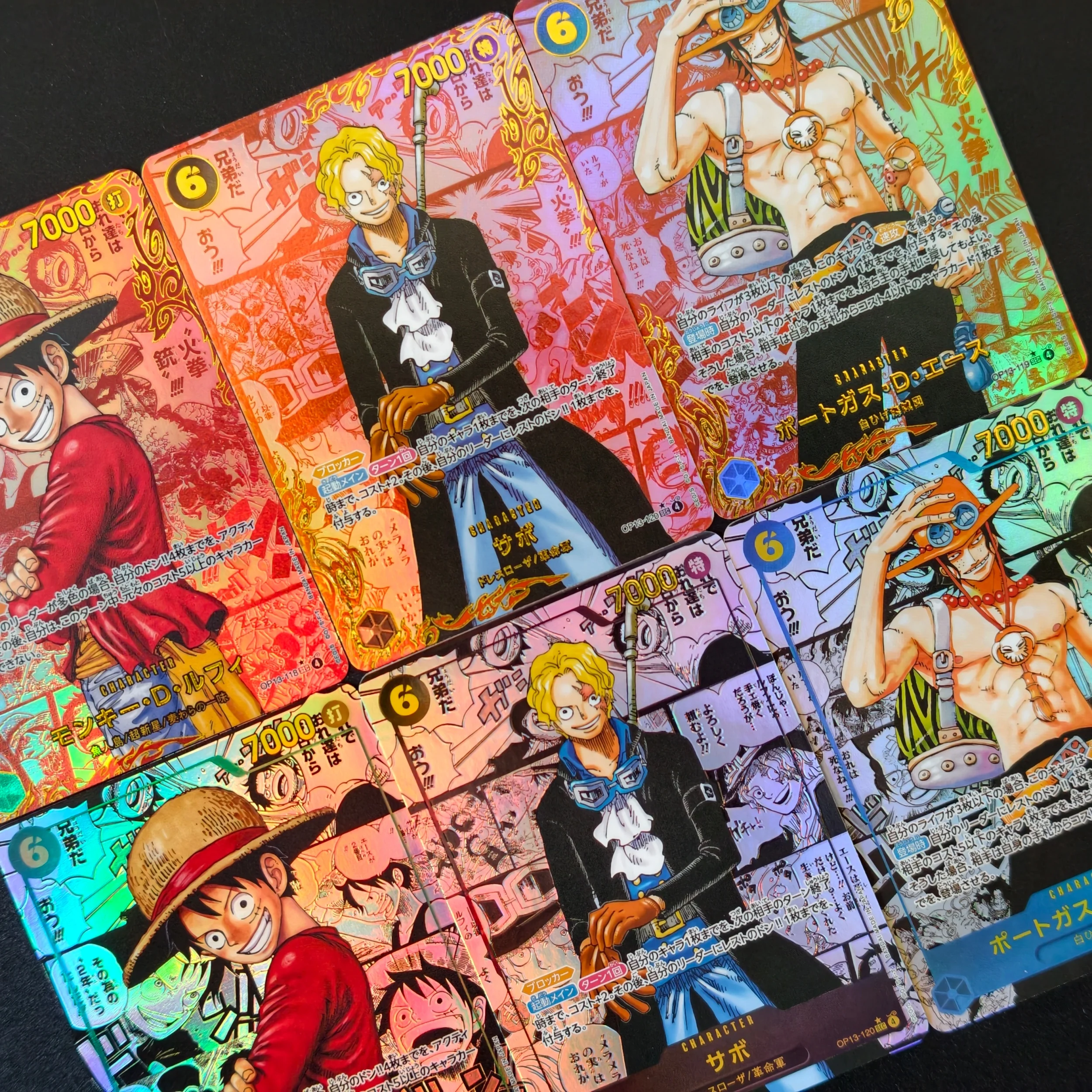 Japanese One Piece Card OP13 Luffy Sabo Ace 3‑Brothers Manga‑Panel Art Cards DIY TCG Golden Frame Holo Flash Collectible Cards
