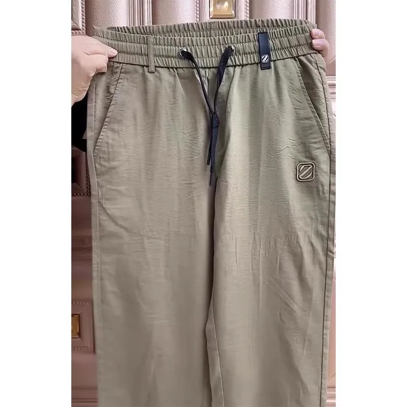 

Men's Ice Silk Cool Feeling Loose Straight Casual Pants Thin Work Trousers for Doing Work Summer Youth Faion Straight Leg P...