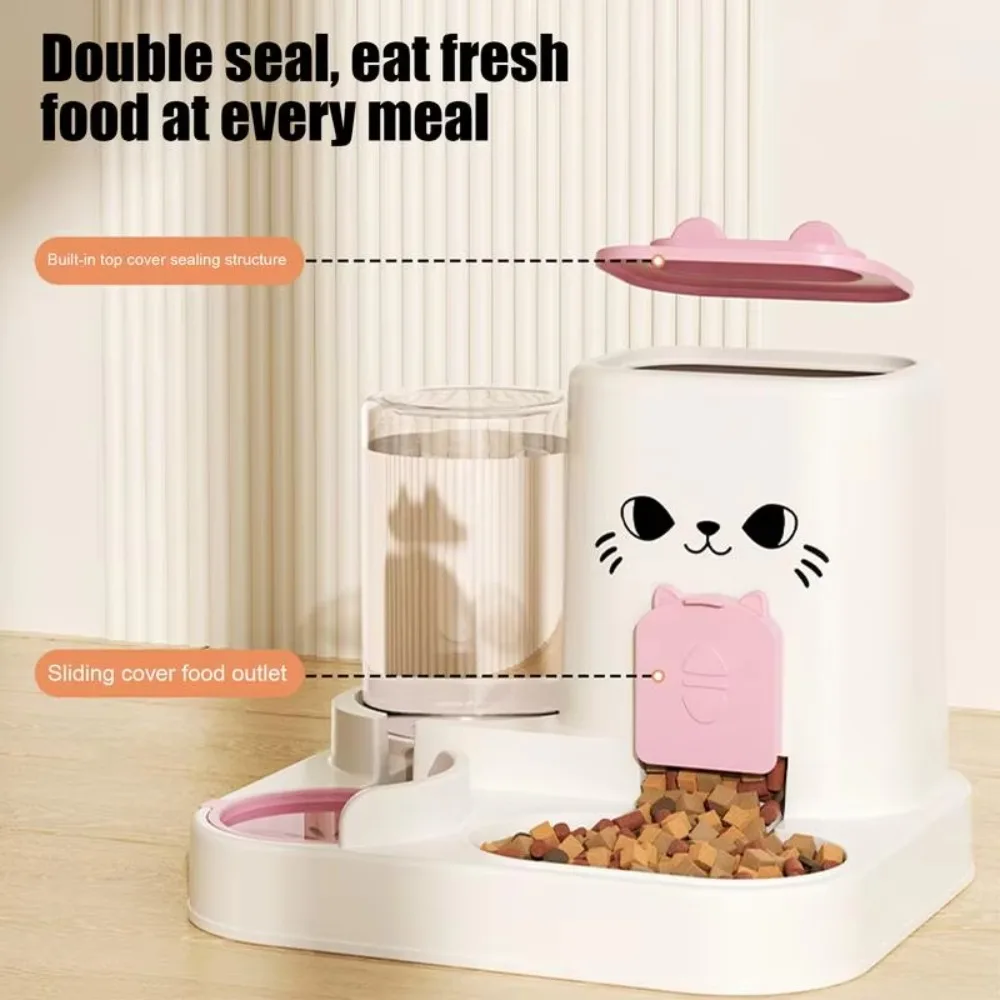 2-in-1 Cat Food Feeding Machine Leakproof Large Capacity Pet Water Dispenser with Water Fountain Dry Wet Separation