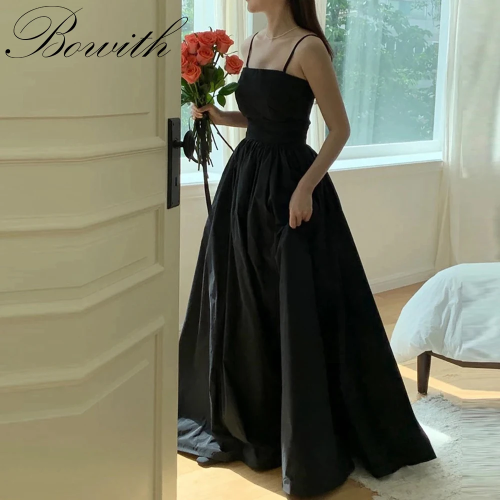 

Bowith 4 Styles Black A Line Taffeta korea Evening Dresses Photo shoot Customized Short Sleeves Prom Gowns Wedding Party Lace Up