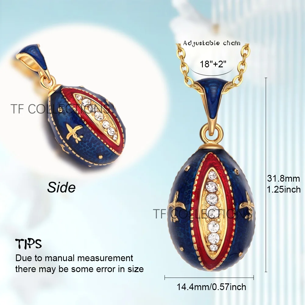 YAFFIL Enamel Egg Pendant, Red Gold With Diamond Patterns Necklace, Diamond Studded Unique Design Pendant