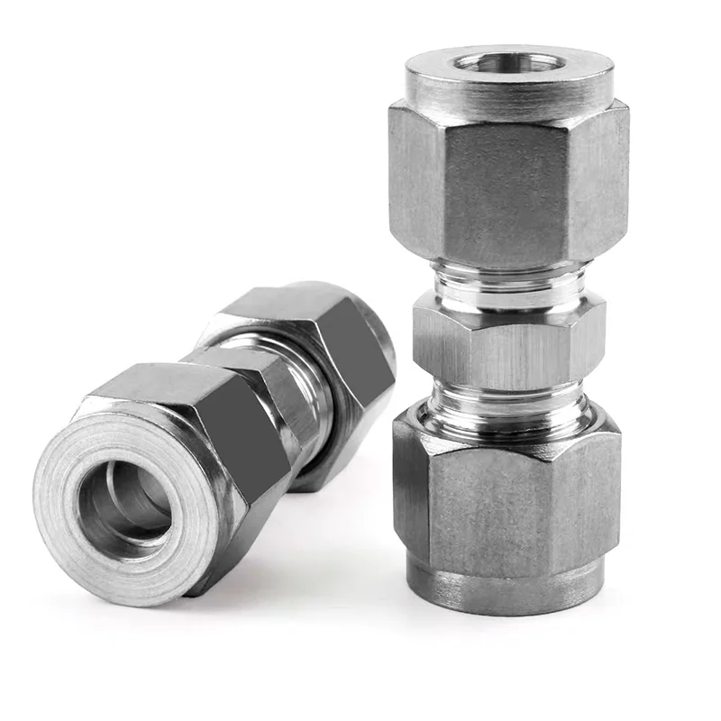 1pcs 304 Stainless Steel Double Ferrule Compression Pipe Fitting 3mm 4mm 6mm 8mm 25mm Bulkhead Straight Push Connector Adapter