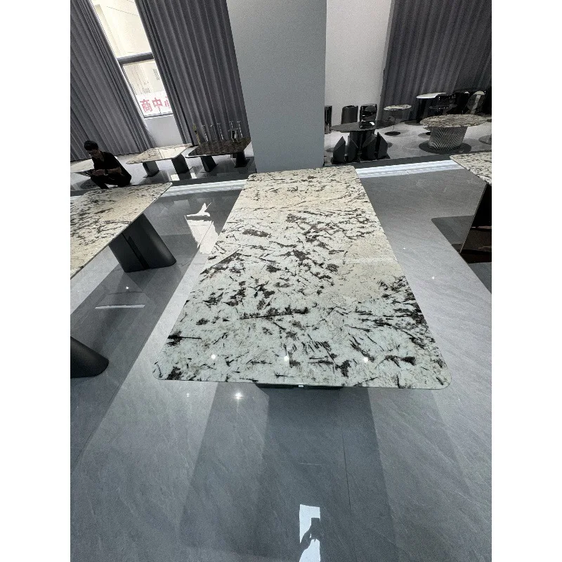 Platinum Diamond Dining Table Round Dining Table Luxury Stone Countertop Natural Marble Household Dining Table