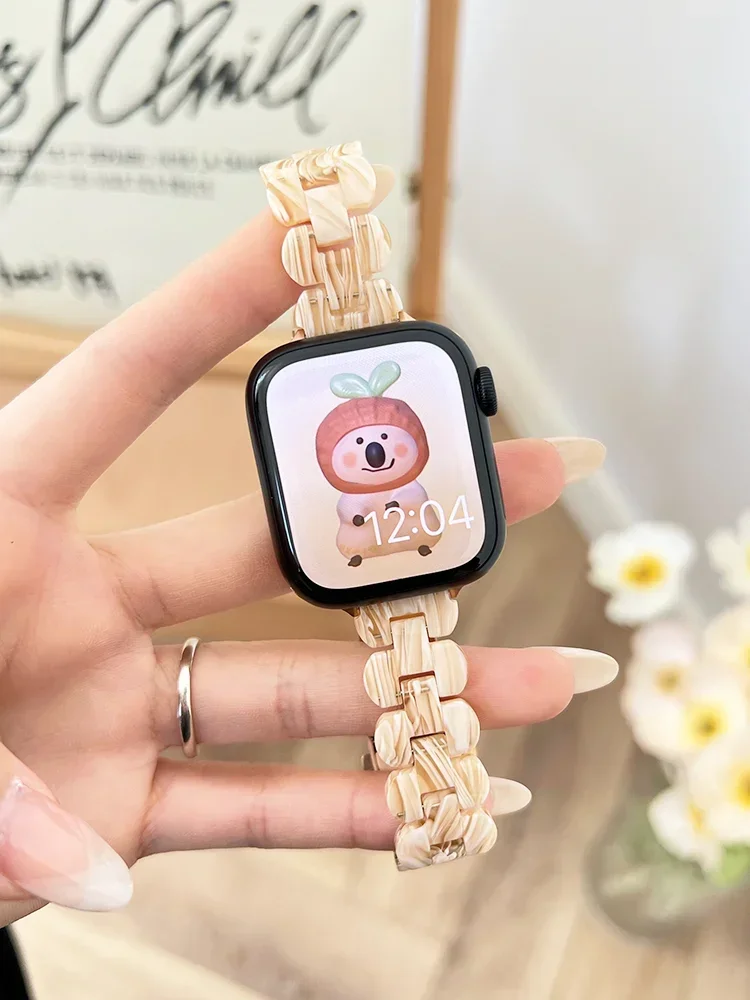 Resin Strap For Apple Watch band 45mm ultra 2 49mm 44mm 40mm 41mm 40 mm Slim glacier Link bracelet iwatch series 9/8/7/SE 6 5 4